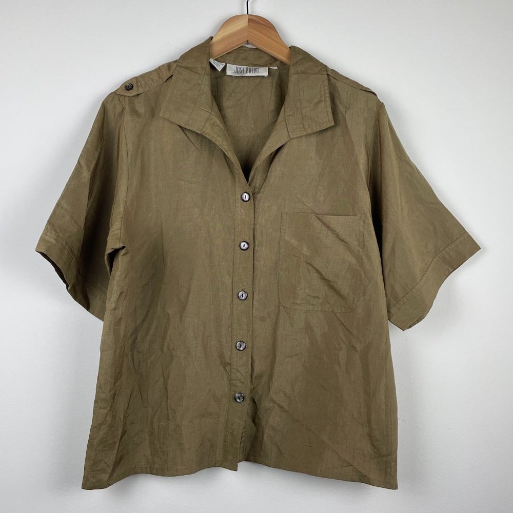 Vintage Josephine Olive Green Short Sleeve Blouse - Size 12